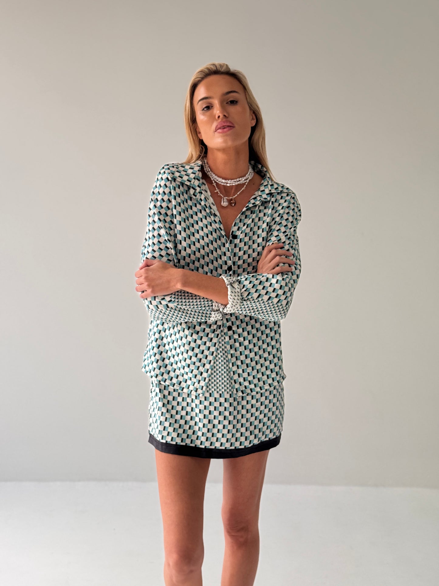Grand Prix Ara Blue Button Up Silk Shirt