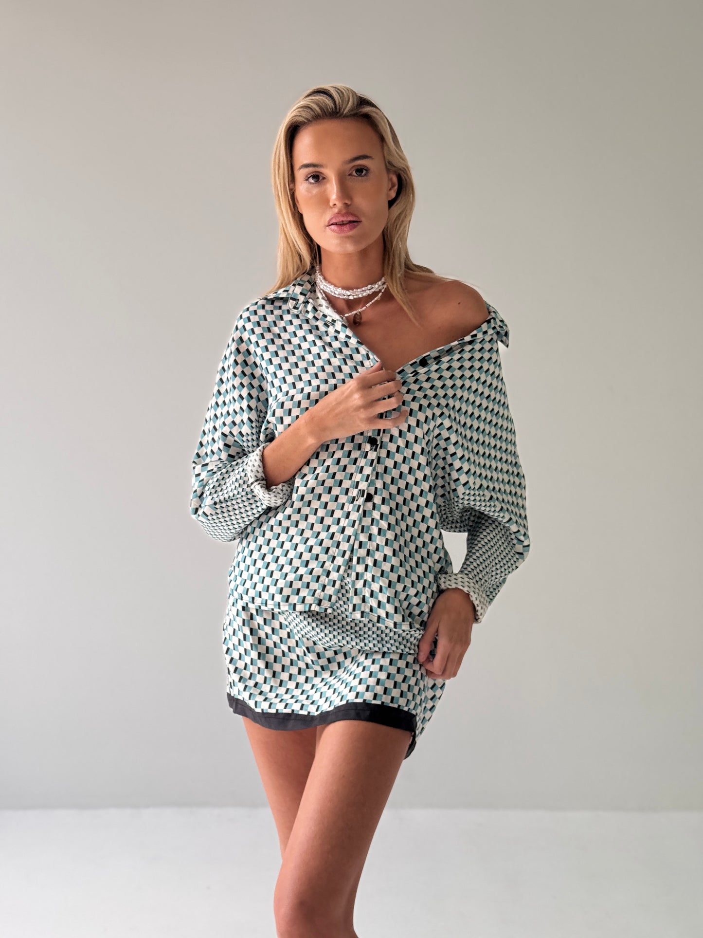 Grand Prix Ara Blue Button Up Silk Shirt