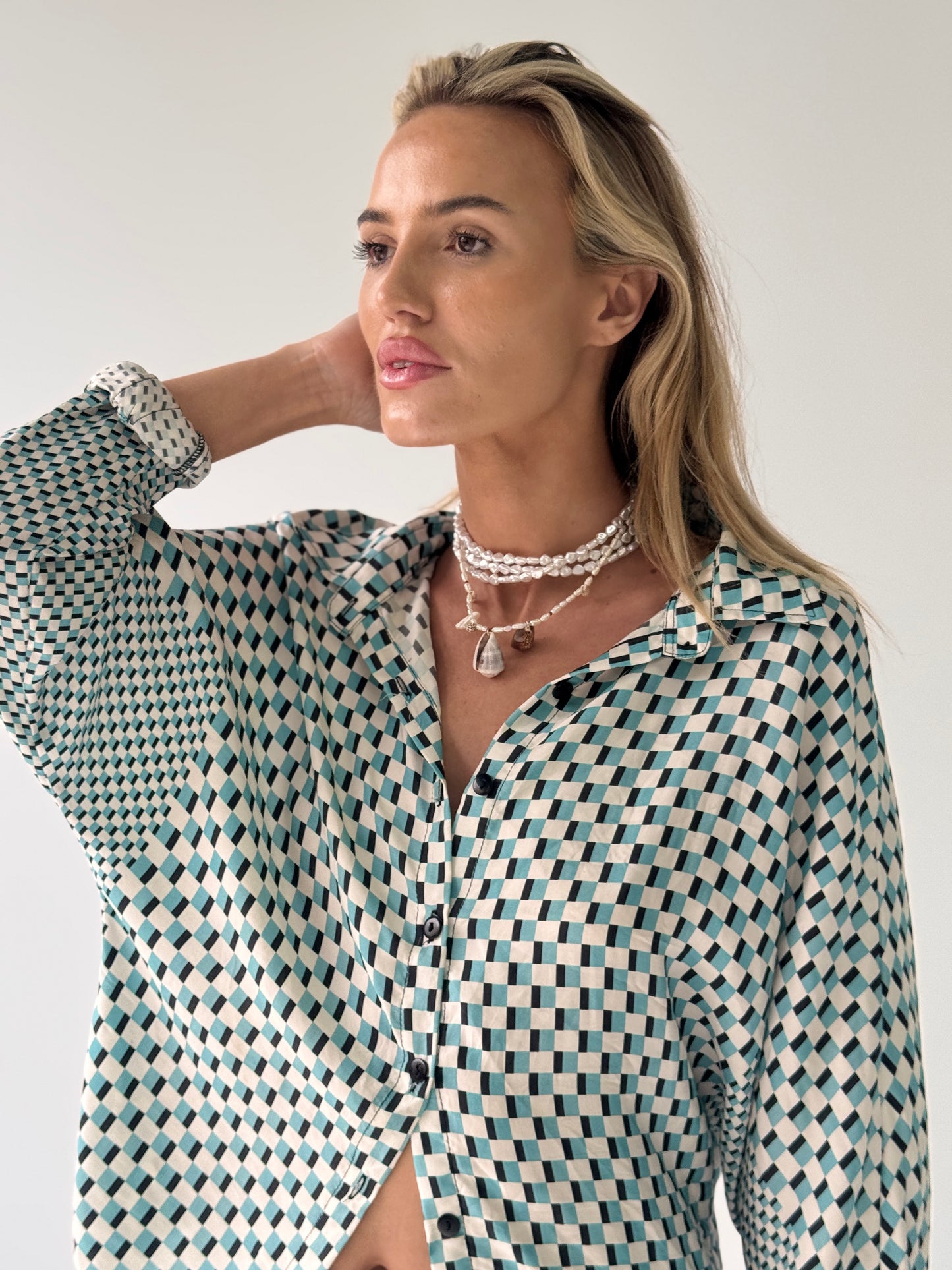 Grand Prix Ara Blue Button Up Silk Shirt