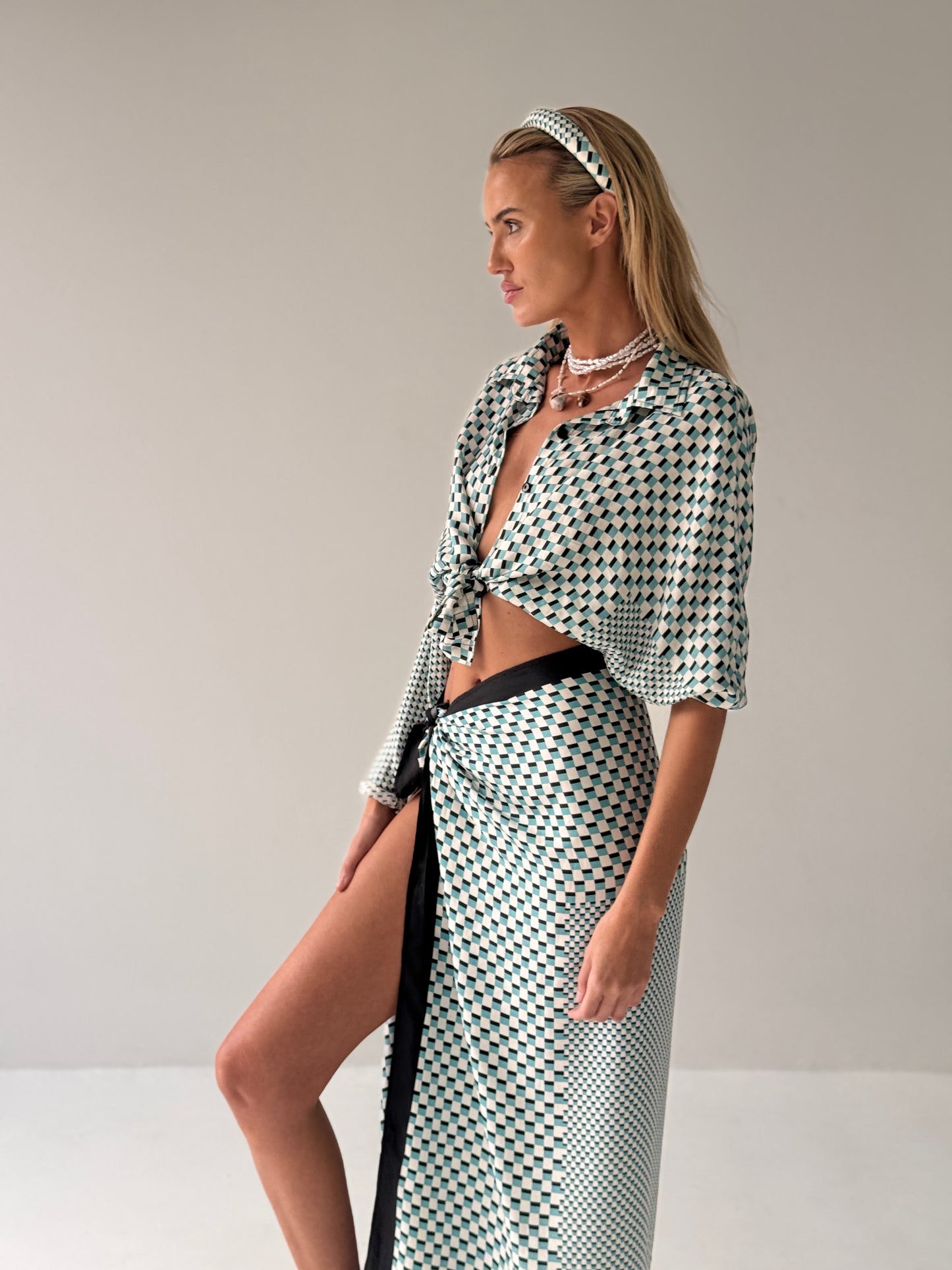 Grand Prix Ara Blue Silk Sarong Skirt