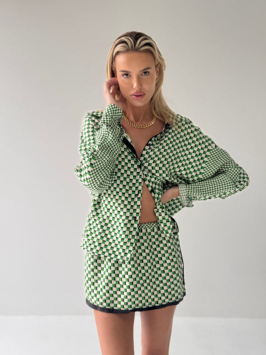 Grand Prix Carrera Green Button Up Silk Shirt