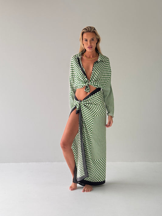Grand Prix Green Carrera Silk Sarong Skirt