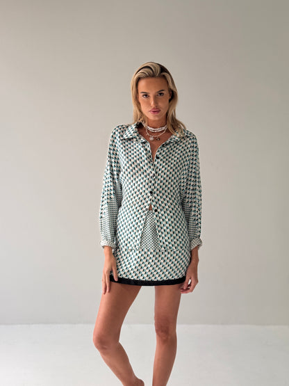 Grand Prix Ara Blue Button Up Silk Shirt
