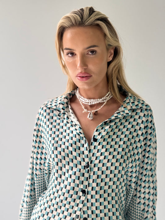 Grand Prix Ara Blue Button Up Silk Shirt