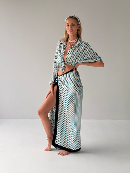Grand Prix Ara Blue Silk Sarong Skirt